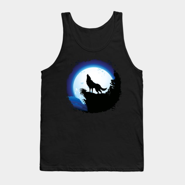 Wolf Howling at Blue Moon Tank Top by BluedarkArt